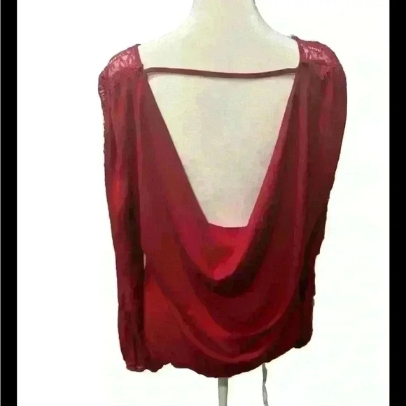 Red HeartSoul Low Back Lace Long Sleeve Sheer Blouse - Picture 3 of 5